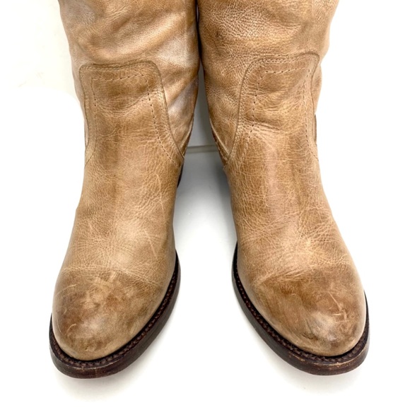 FRYE Jane Western Riding Knees High Boot in Beige Taupe Burnished Antique Size 7 - Picture 3 of 16